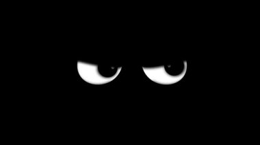 Evil White Blinking Eyes on Black Background 4K Loop features a pair of white evil angry looking eyes looking around and blinking in the dark.