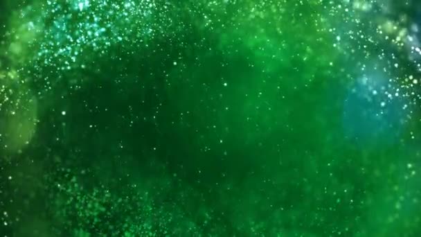 Gorgeous Green Living Background Loop Features Particles Falling Dancing Swirling — Stockvideo
