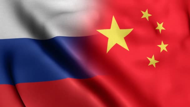 Rusland China Vlag Morf Achtergrond Loop Voorzien Van Een Golvende — Stockvideo