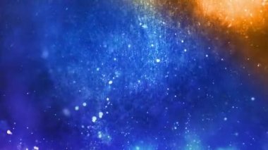 Mavi Atmosfer Partikül Partisi Arkaplan 4K Döngü parçacıkları mavi bir atmosferde turuncu bir ışık ile bir döngü içinde üst sağ köşeden gelen dönen parçacıklar içerir.