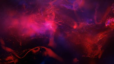 Soyut Sıvı Kırmızı ve Mavi Arkaplan kırmızı ve mavi parçacıklar soyut bir uzay dumanı formunda birbirine karışırlar.