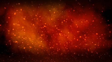 Kırmızı ve Turuncu 'daki Kutlama İsyanı' nda kutlama için ekrandan patlayan parçacıklar ve duman yer alıyor.