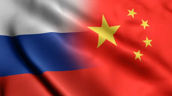 ロシア中国国旗の変身背景には アメリカ国旗と中国国旗で構成される手旗があります — ストック写真