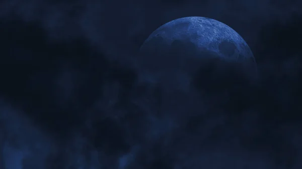 闪电风暴中的蓝月亮的特征是蓝天中的满月 闪电在云层中荡漾 — 图库照片