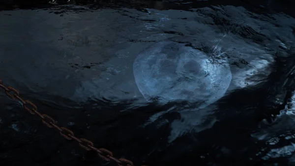 Full Moon Reflection Black Water Zeigt Dunkles Wasser Das Sich — Stockfoto