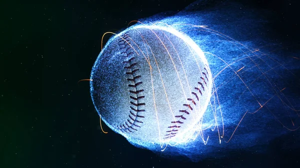 Baseball Flying in Flames features a baseball flying through a space like atmosphere with blue particle flames emanating from it.