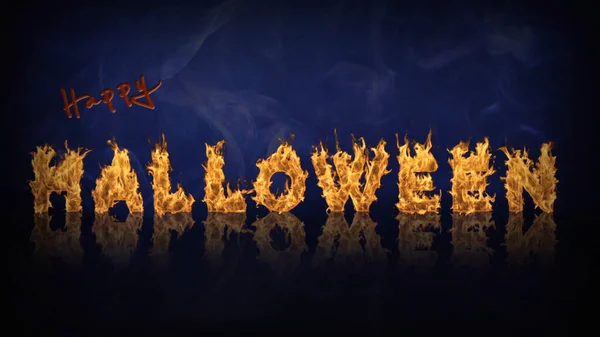Happy Halloween Flames Features Words Happy Halloween Flames Blue Background — Stock Photo, Image