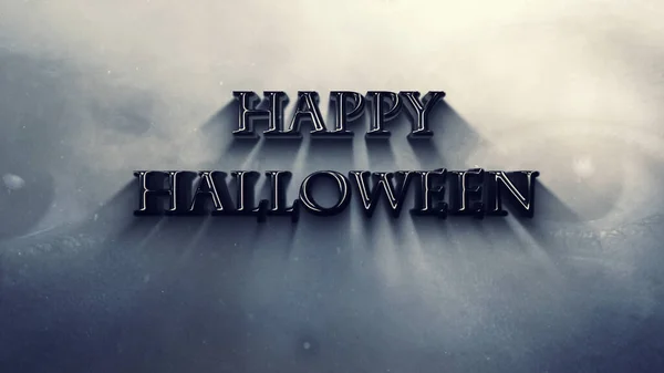 Happy Halloween Metallic Message Eyes Features Smoke Particles Floating Screen — Stock Photo, Image