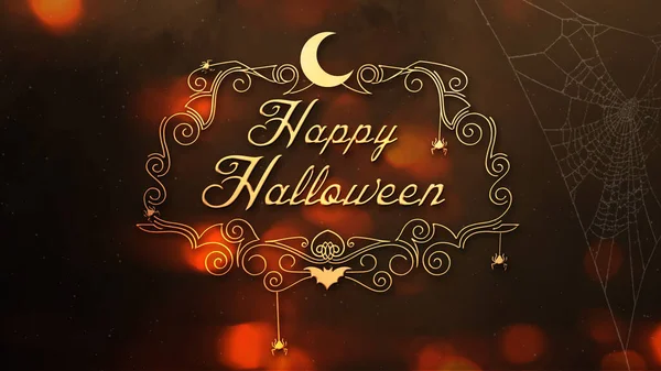 Happy Halloween Orange Spiders Webs Features Background Orange Lights Happy — Stock Photo, Image