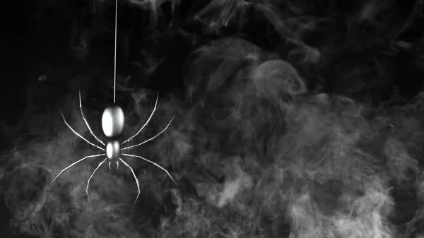 Kovový Pavouk Houpající Webu Kouřem Vybaven Kovovým Pavoukem Houpajícím Pavučině — Stock fotografie
