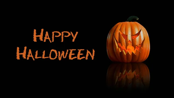 Pumpkin Happy Halloween Black Reflective Features Pumpkin Flames Roiling Sitting — Stock Photo, Image