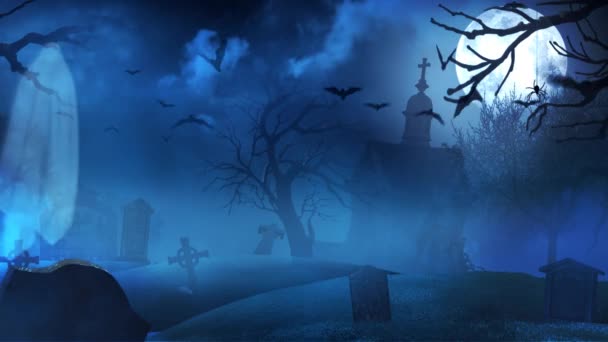 Ghost Filled Graveyard Midnight Full Moon Features Old Cemetery Full — Stock Video