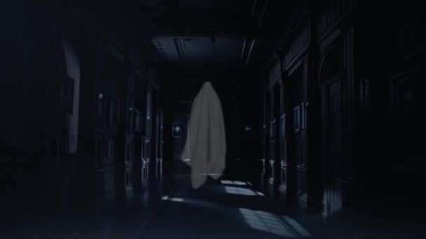 Ghost Floating Camera Old Mansion Hallway Loop Har Ett Spöke — Stockvideo