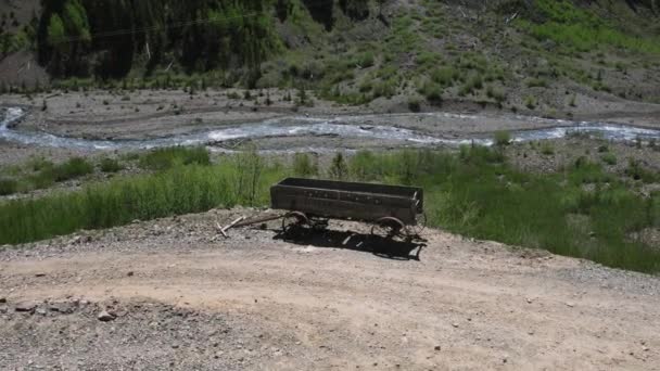 Chariot Abandonné Roues Métal Animas Forks Colorado Dispose Une Vue — Video