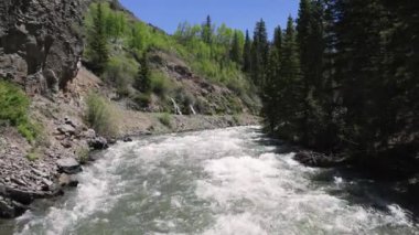 Howardsville Colorado yakınlarındaki Flying Up River 4K, Howardsville Colorado yakınlarında sağanak yağış sonrasında akan bir nehirde uçan bir hava aracı görüntüsü içeriyor..