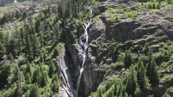 Voando Para Cima Uma Cachoeira Verão Ouray Colorado Apresenta Uma — Vídeo de Stock
