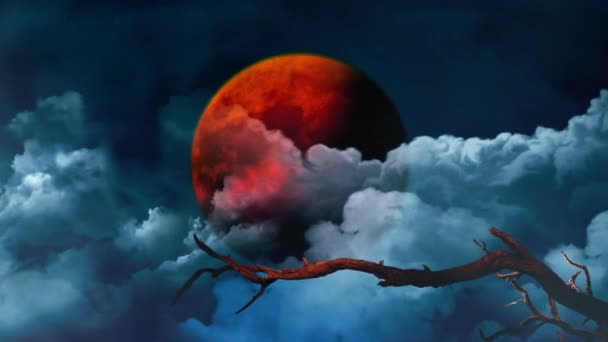 Halloween Night Blood Moon Loop Har Blodröd Fullmåne Himlen Med — Stockvideo