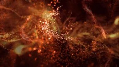 Parçacık Kırmızı ve Turuncu Girdap 4K Döngü kırmızı, turuncu ve sarı ışıklarla karanlık bir atmosferde dönen ve dönen parçacıkları bir döngü içinde hayal gördüren bir döngü içinde canlandırır..