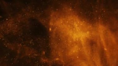 Kozmik Toz Altın Parlak Arkaplan 4K döngüsünde yükselen ve altın bir atmosferde yüzen parçacıklar gibi duman içerir..