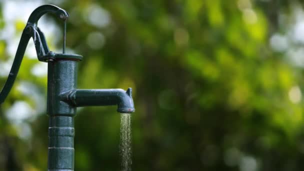 Water Pump Outdoor Running Loop Verfügt Über Eine Handwasserpumpe Bei — Stockvideo