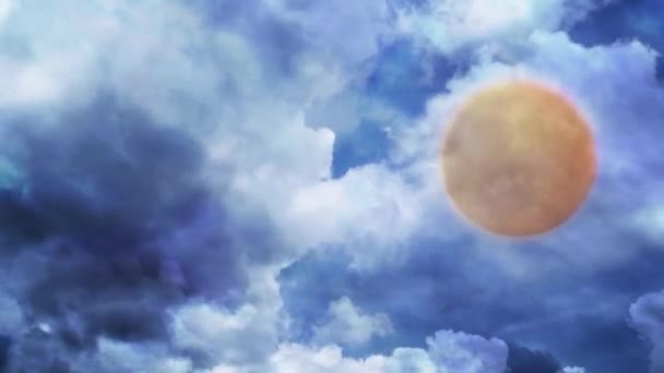 Pełnia Zbiorów Orange Moon Cloud Crawl Pętla Zawiera Pomarańczową Pełnię — Wideo stockowe
