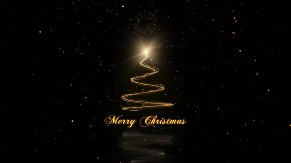 スパークルスとエレガントなゴールデンメリークリスマスツリーは ブラックバックではなく 花火でゴールデンスパイラルクリスマスツリーを備えています 生成された — ストック写真