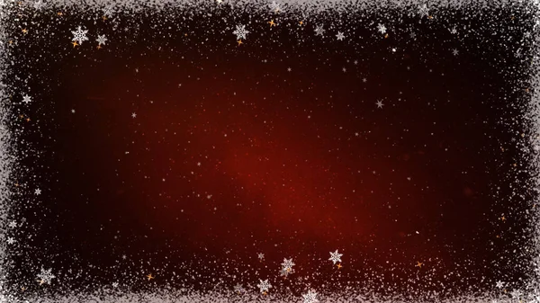 Kar Çerçeve Noel Koyu Kırmızı Arkaplan Kenarlarından Beyaz Parçacıklar Kar — Stok fotoğraf