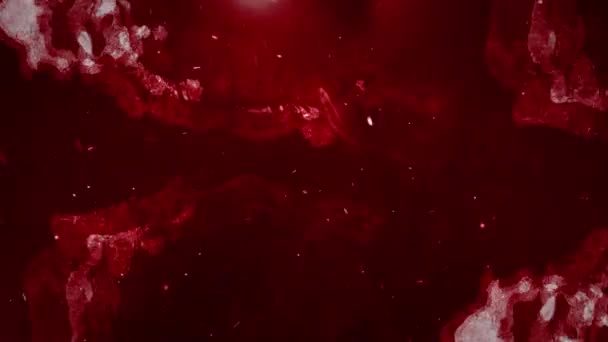赤い混沌の永遠の背景4Kループはループで飛んでいる粒子が付いている形および色を変える赤い雰囲気を特色にします — ストック動画