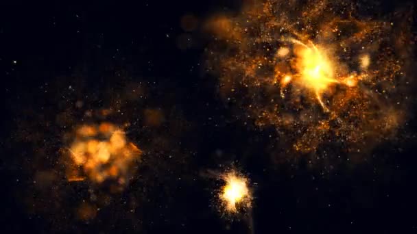 Explosiones Espaciales Naranjas Lluvia Partículas Loop Presenta Espacio Oscuro Como — Vídeo de stock
