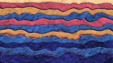 Wavy Lines Claymation Animation 4K Döngü, bir döngü içinde Claymation stop-motion tarzında ekranda hareket eden dalgalı çizgilere sahiptir. Yapay zeka değil. oluşturulmuş.