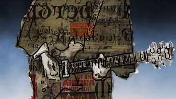 Gitarcı Newsprint Grunge Loop Gazetenin Arkasında Yükselen Dumanla Birlikte Kaydırılmış — Stok video