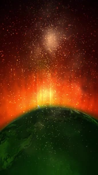 Vertical Green Planet Fire Particle Background Loop Presenta Una Terra — Video Stock