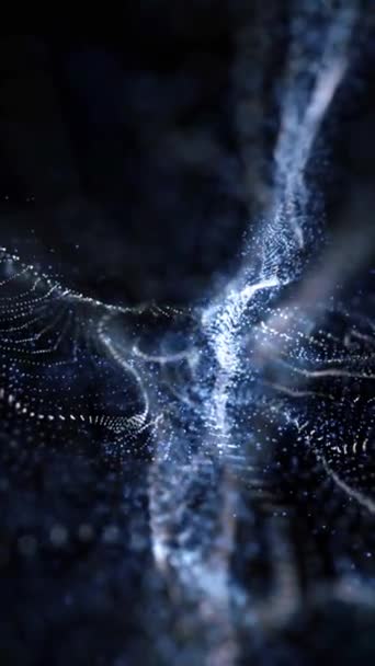 Dikey Mavi Parçacık Alanı Döngüsü Boyunca Uçarken Bir Kamera Görüntüsü — Stok video