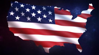 4K döngüsünde Bayrak Dalgalanması ile ABD Haritası Kuzey Amerika şeklinde dalgalanan bir ABD bayrağına sahiptir..