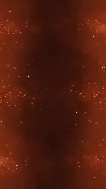 ナイトウィンド4Kループの上に上昇する垂直エミューズは 垂直比ループの黒い背景の画面の上部に下部から異なる速度で流れる赤 オレンジ 黄色の粒子を示しています — ストック動画