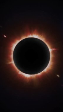 Kırmızı Turuncu Güneş patlamalarıyla dikey tutulma 4K döngüsünde kırmızı ve turuncu güneş patlamaları ve bir döngü içinde tam güneş tutulması için onu kaplayan koyu renkli bir ay bulunur..