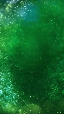Dikey Yeşil Yaşayan Parçacıklar 4K Döngü parçacıkları, dikey bir döngü içinde derin yeşil bir atmosferde akan, dans eden ve dönen parçacıklar içerir.