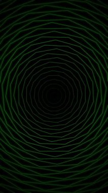 Dikey Yeşil Çember Döngü 4K Döngü çizgileri üst üste binerek dikey oranda dönen siyah bir arkaplan ile hipnotik çember oluşturur.