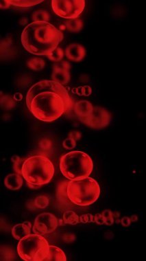Siyah Arkaplan 4K döngüsündeki dikey Kırmızı Baloncuklar, siyah bir atmosferde ekranda beliren kırmızı baloncukları dikey oranda yüzdürür..