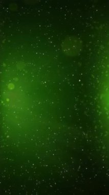 Yeşil Atmosferdeki dikey Parıltılar 4K döngüsü çerçevenin yanından akan parçacıkları ve dikey oran döngüsünde, koyu yeşil bir atmosferde dönen kıvrımları gösterir..