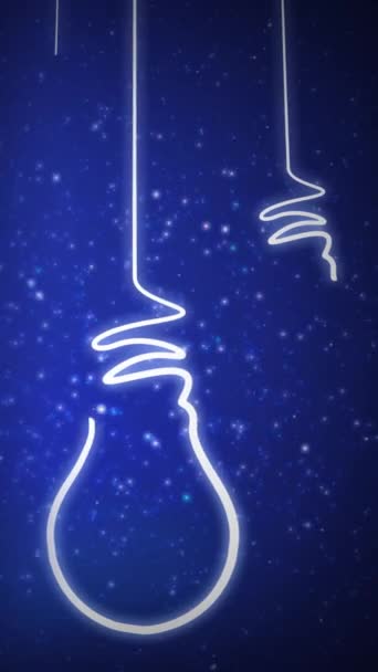 Vertikální Žárovka Zářící Čáry Hvězdách Funkce Animované Čáry Kreslené Žárovky — Stock video