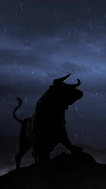 Вертикальний Фондовий Ринок Bull Silhouette Штормі Loop Має Силует Бика — стокове відео