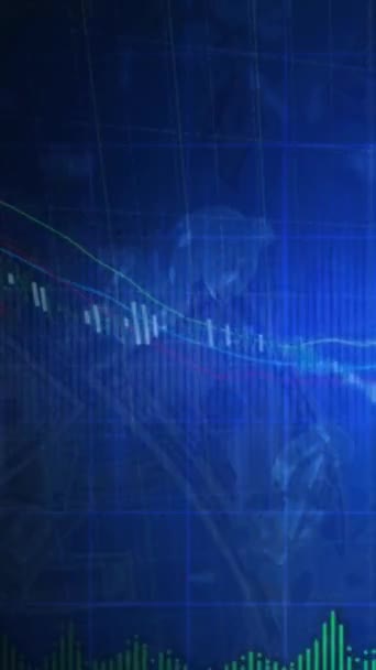 Mercado Ações Vertical Queda Dinheiro Loop Apresenta Uma Atmosfera Azul — Vídeo de Stock