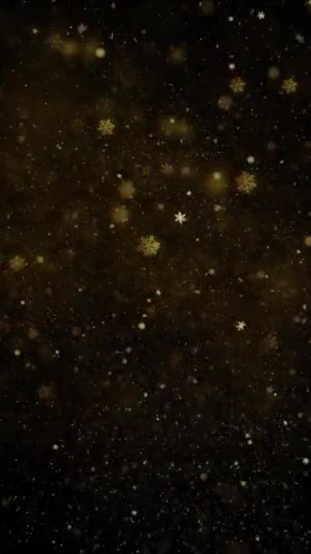 Függőleges Golden Snowfall Ellen Fekete Hurok Funkciók Arany Csillogás Hópelyhek — Stock videók