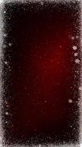 垂直雪架圣诞黑暗红色4K圆环的特点是黑色的红色背景 白色颗粒和雪花从边缘喷涌而出 形成一个垂直比例循环的框架 — 图库视频影像
