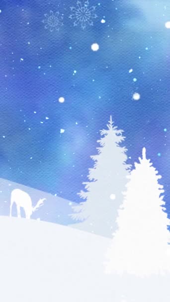 Függőleges Téli Táj Akvarell Sky Hurok Jellegét Meghatározza Táj Fehér — Stock videók