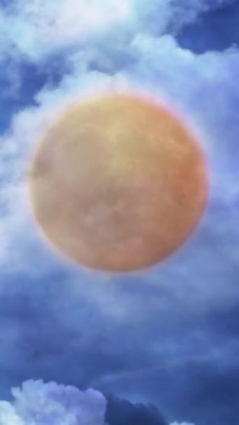 Vertikal Full Harvest Orange Moon Moln Loop Har Orange Fullmåne — Stockvideo