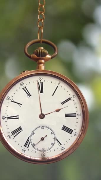 Vertical Pocket Watch Chain Swinging Apresenta Relógio Bolso Ligeiramente Balançando — Vídeo de Stock