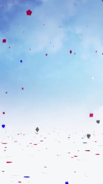 Dikey Cumhuriyetçi Fil Oy Mesajı 4K döngüsünde cumhuriyetçi parti sembolleriyle boyanmış bir fil yansıtıcı sahnede yürüyor, konfetilerin düşüşü ve dikey oran döngüsünde oy veren bebek bir fil yer alıyor..