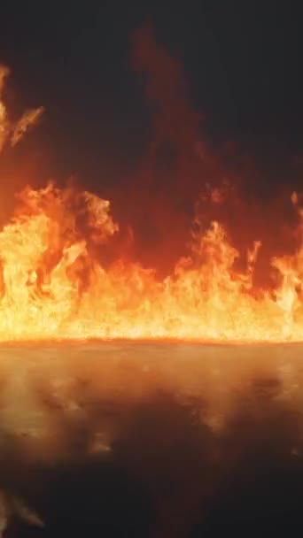 反射面4K上的竖向着火具有垂直比在黑暗气氛中反射湿表面上的火线的特点 — 图库视频影像
